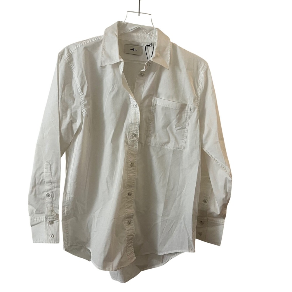 7 For‎ All Mankind White Button Down Shirt XS Long Sleeve Classic Pocket NWT